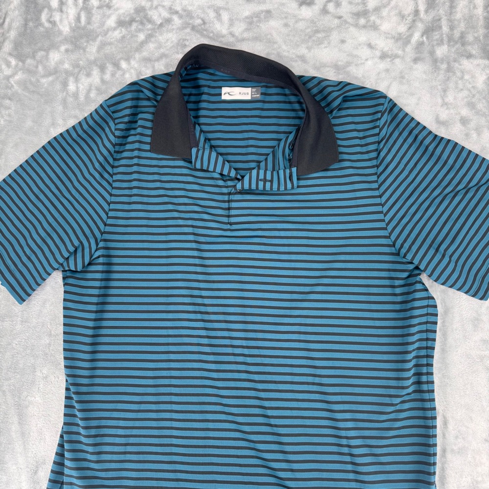 KJUS Mens Comfort Golf Polo Shirt Blue Black Striped Short Sleeve Size 52 L
